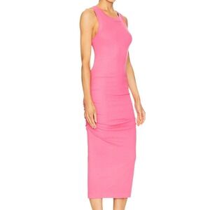 Michael Stars Wren Zinnia Ruched Midi Dress Ribbed Knit Sleeveless XS‎